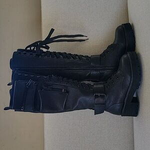 $148 DOLLS KILL Current Mood Obsidian Pocket Knee High Combat Boots US 7